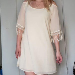 White Shoulder Peep Flowey Dress